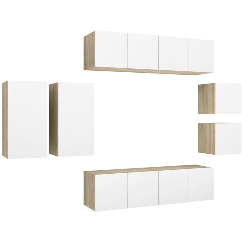 

Vidaxl - Muebles de pared de TV 8 pzas aglomerado blanco y roble Sonoma - Blanco