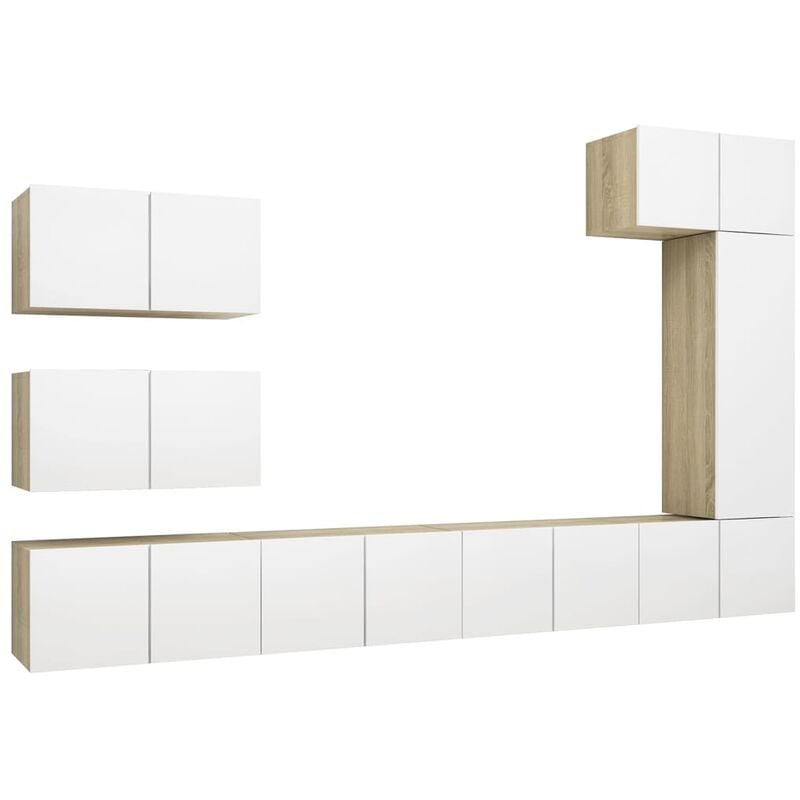 

Muebles de pared de TV 8 pzas aglomerado blanco y roble Sonoma - Blanco - Vidaxl