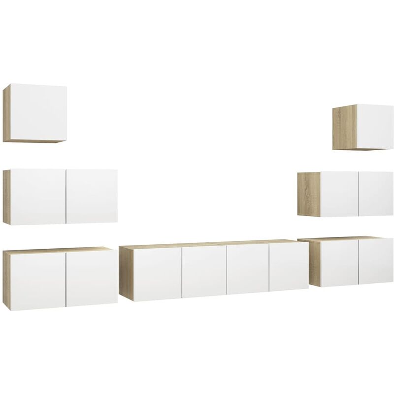 

Vidaxl - Muebles de pared de TV 8 pzas aglomerado blanco y roble Sonoma - Blanco