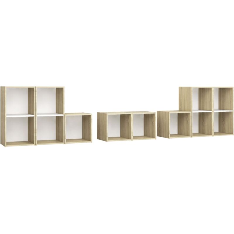 

Muebles de pared de TV 8 pzas aglomerado blanco y roble Sonoma - Blanco - Vidaxl