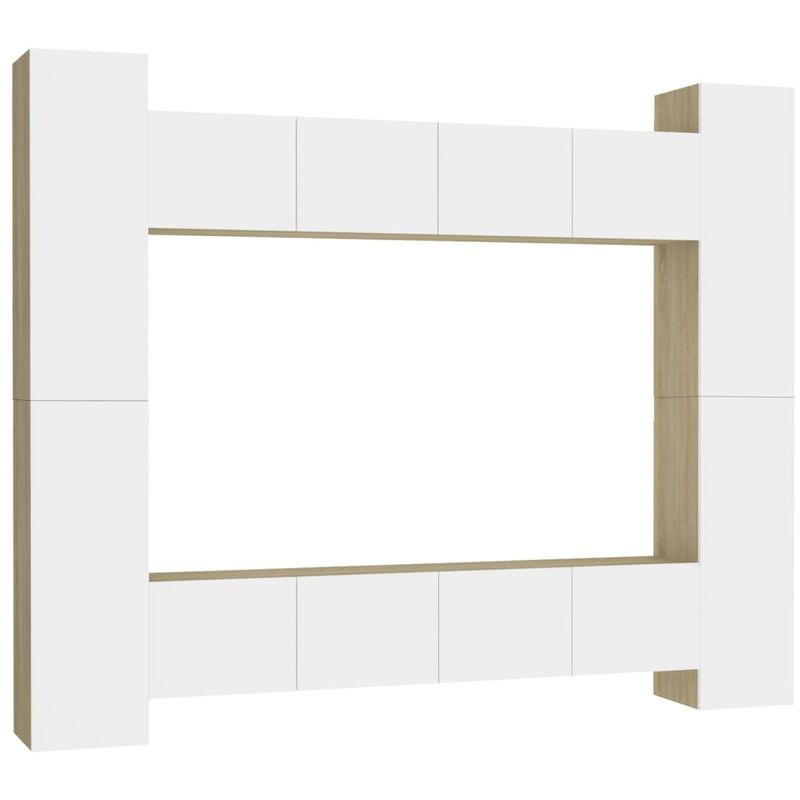 

Muebles de pared de TV 8 pzas aglomerado blanco y roble Sonoma - Beige - Vidaxl