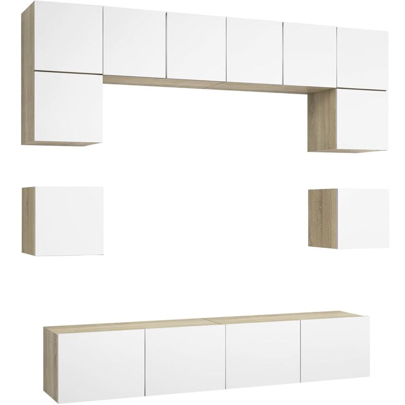 

Muebles de pared de TV 8 pzas aglomerado blanco y roble Sonoma - Beige - Vidaxl