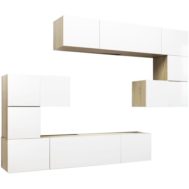 

Muebles de pared de TV 8 pzas aglomerado blanco y roble Sonoma - Beige - Vidaxl