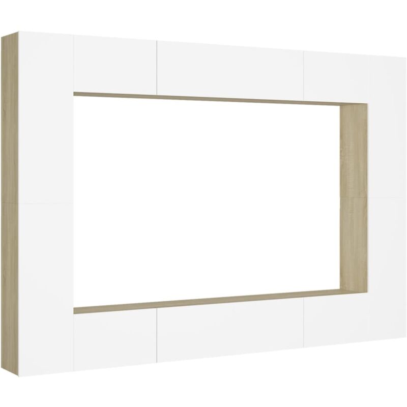 

Muebles de pared de TV 8 pzas aglomerado blanco y roble Sonoma - Beige - Vidaxl