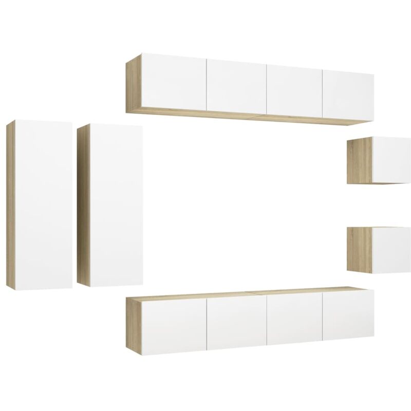 

Muebles de pared de TV 8 pzas aglomerado blanco y roble Sonoma - Beige - Vidaxl