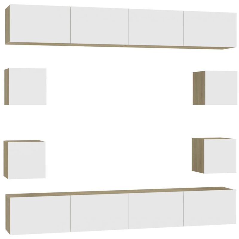 

Muebles de pared de TV 8 pzas aglomerado blanco y roble Sonoma - Beige - Vidaxl