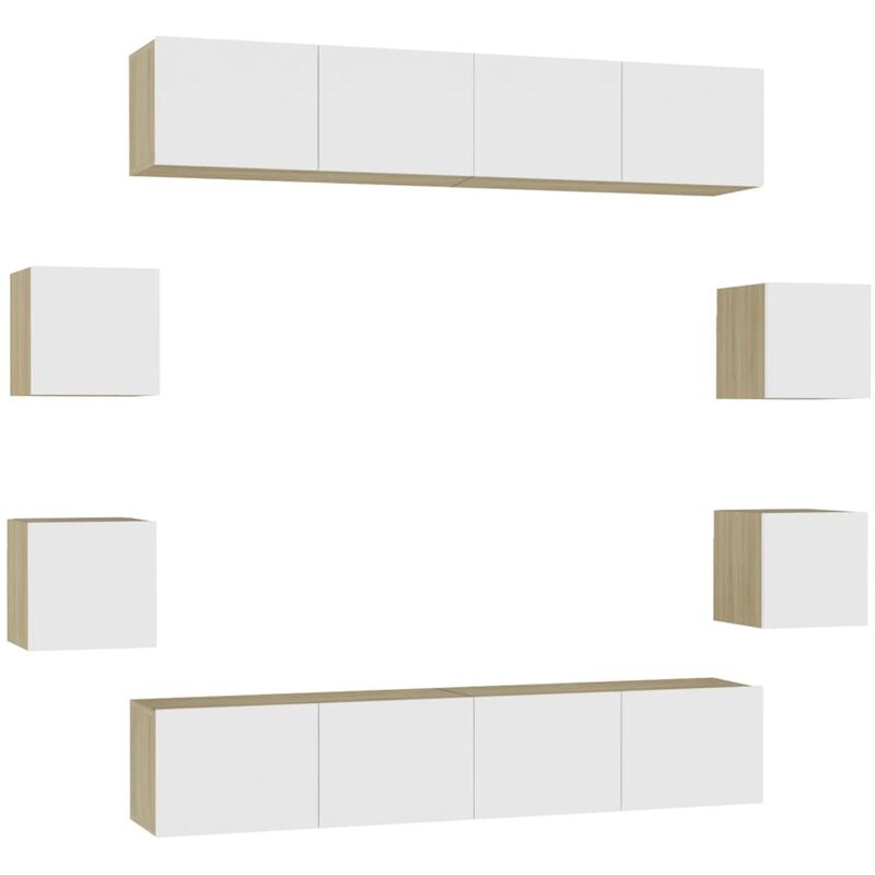 

Muebles de pared de TV 8 pzas aglomerado blanco y roble Sonoma - Beige - Vidaxl