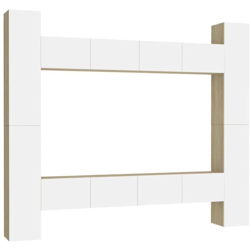 

Muebles de pared de TV 8 pzas aglomerado blanco y roble Sonoma - Beige - Vidaxl
