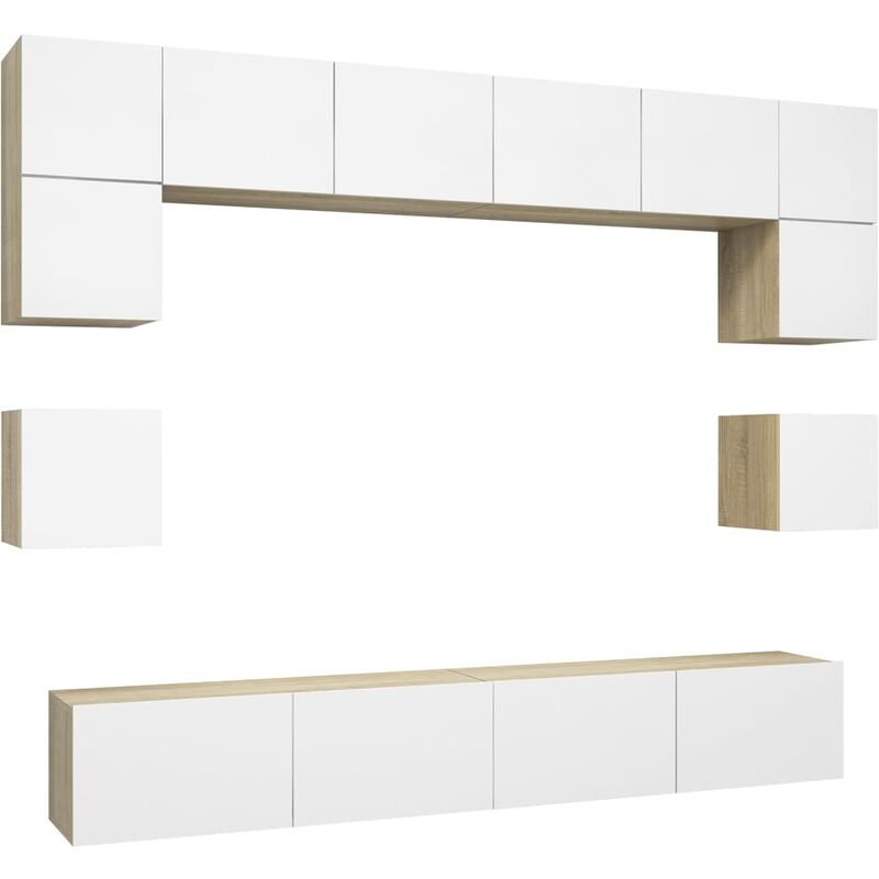 

Vidaxl - Muebles de pared de TV 8 pzas aglomerado blanco y roble Sonoma - Beige