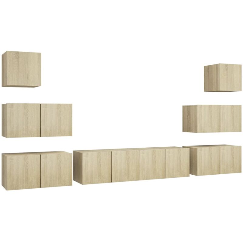 

Muebles de pared de TV 8 pzas aglomerado color roble Sonoma - Marrón - Vidaxl