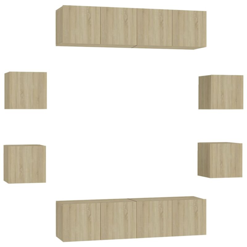 

Muebles de pared de TV 8 pzas aglomerado color roble Sonoma - Marrón - Vidaxl