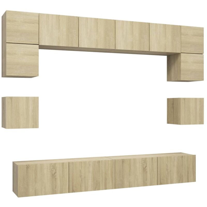 

Muebles de pared de TV 8 pzas aglomerado color roble Sonoma - Marrón - Vidaxl