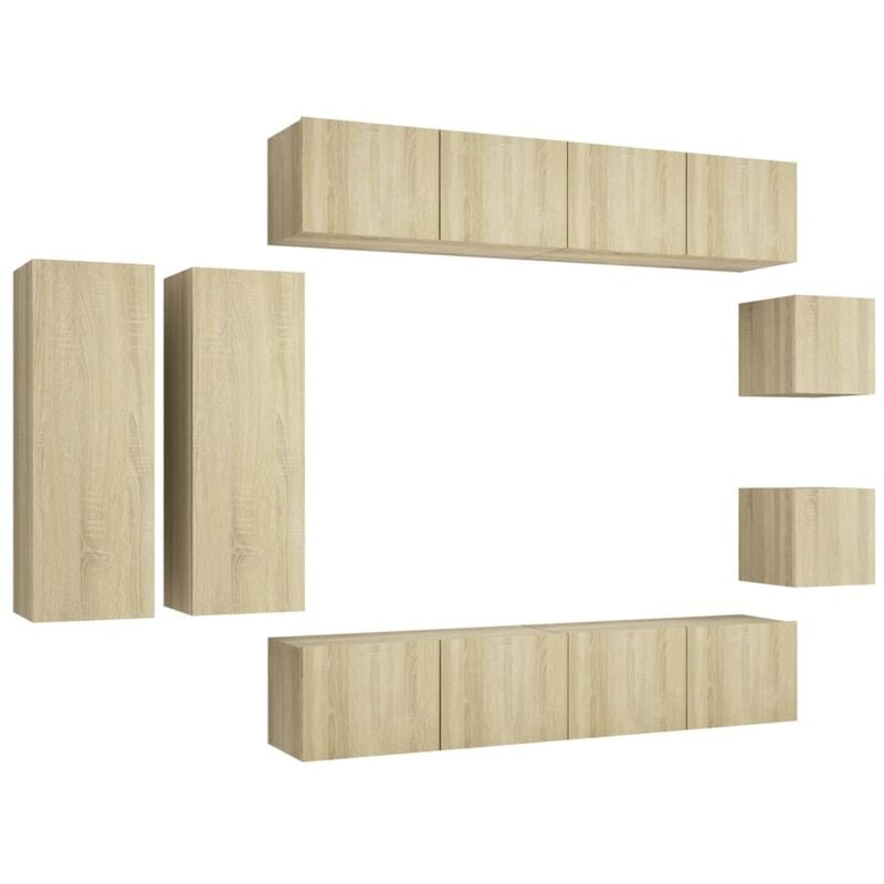

vidaXL Muebles de pared de TV 8 pzas aglomerado color roble Sonoma - Marrón