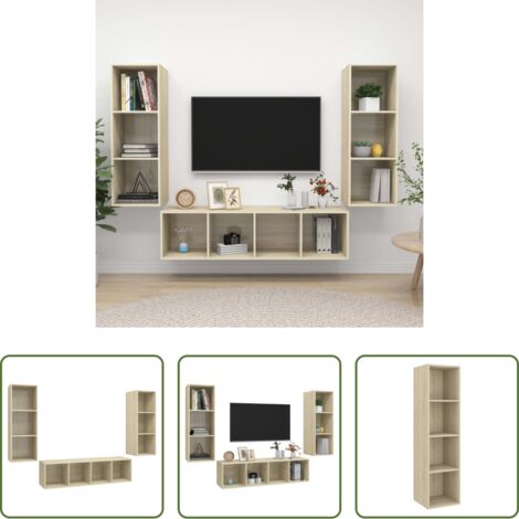 vidaXL Muebles de pared -  Juego de muebles de salón 3 pzas madera ingeniería roble Sonoma