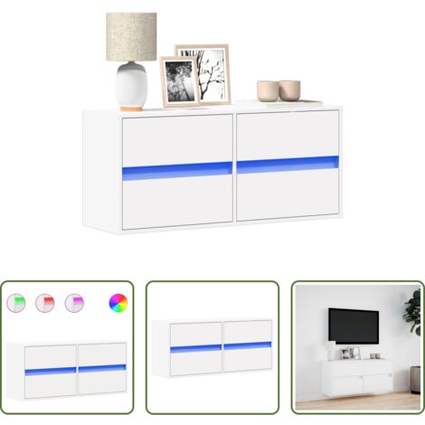 vidaXL Muebles de pared -  Mueble de TV de pared con luces LED blanco 100x31x45 cm