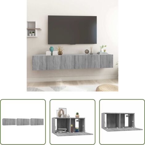 vidaXL Muebles de pared -  Muebles para TV colgantes 3 uds madera gris Sonoma 60x30x30 cm
