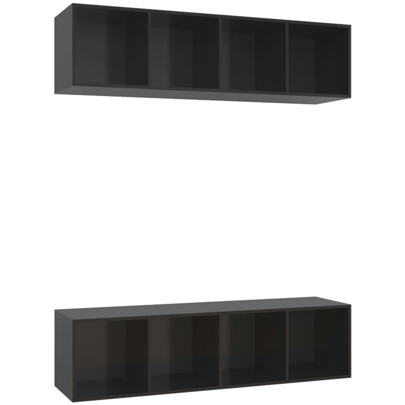 

vidaXL Muebles de pared para TV 2 uds aglomerado negro con brillo - Negro