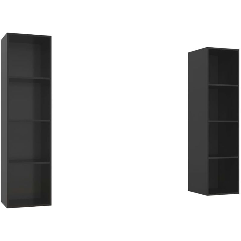 

Muebles de pared para TV 2 uds aglomerado negro con brillo - Negro - Vidaxl