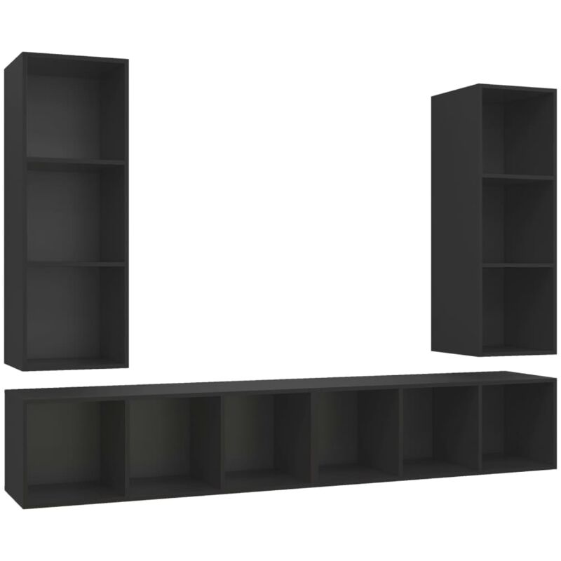 

Muebles de pared para TV 4 pzas aglomerado negro - Negro - Vidaxl