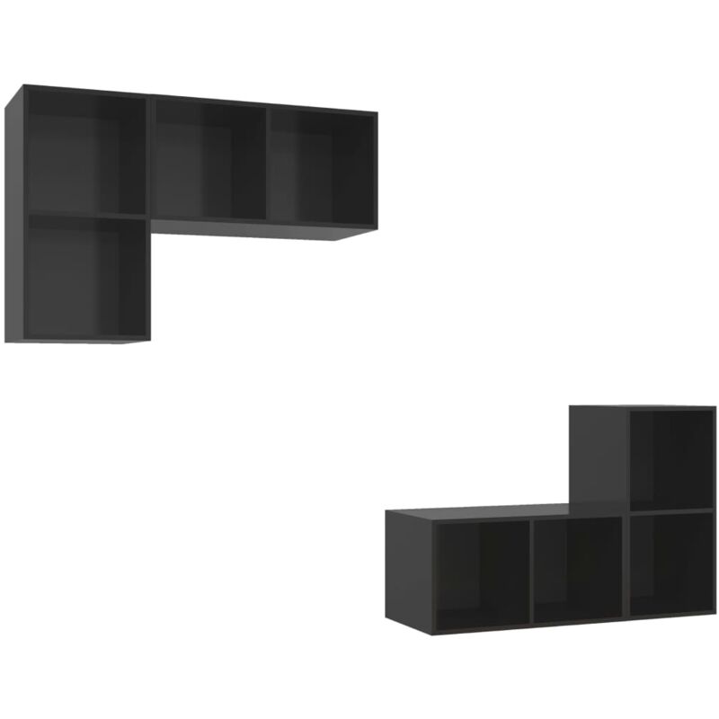 

Muebles de pared para TV 4 pzas aglomerado negro con brillo - Negro - Vidaxl