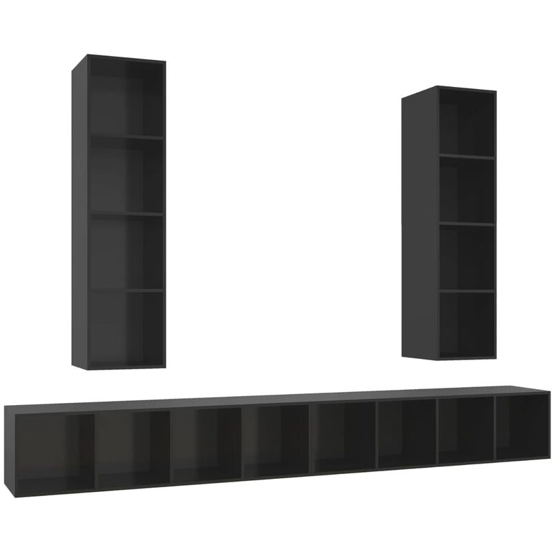 

Muebles de pared para TV 4 pzas aglomerado negro con brillo - Negro - Vidaxl