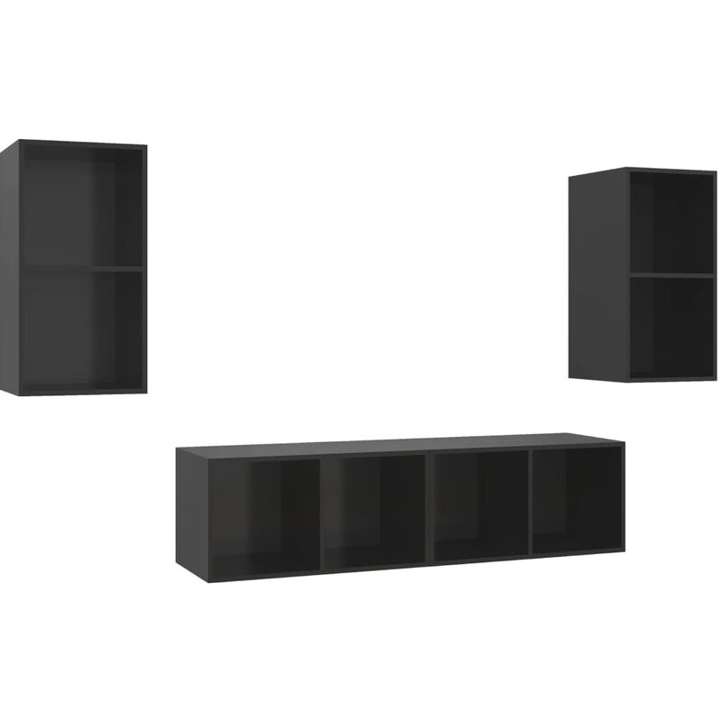 

Muebles de pared para TV 4 pzas aglomerado negro con brillo - Negro - Vidaxl