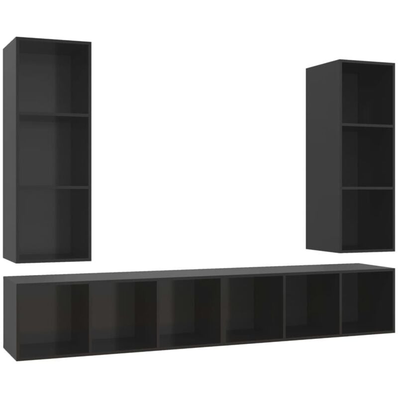 

Muebles de pared para TV 4 pzas aglomerado negro con brillo - Negro - Vidaxl