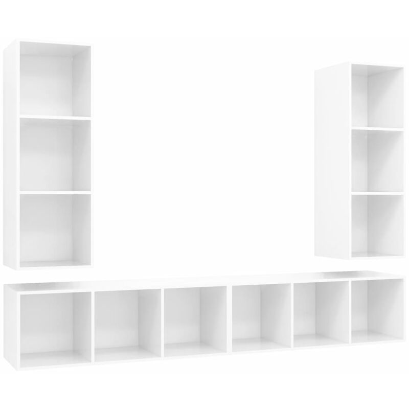 

Muebles de pared para TV 4 uds aglomerado blanco con brillo - Blanco - Vidaxl