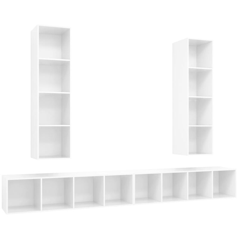 

Muebles de pared para TV 4 uds aglomerado blanco con brillo - Blanco - Vidaxl