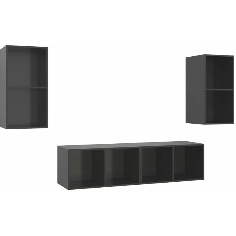 

Muebles de pared para TV 4 uds aglomerado gris con brillo - Gris - Vidaxl