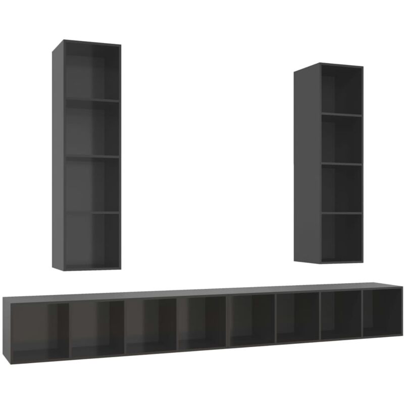 

vidaXL Muebles de pared para TV 4 uds aglomerado gris con brillo - Gris