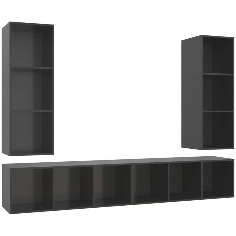 

Muebles de pared para TV 4 uds aglomerado gris con brillo - Gris - Vidaxl