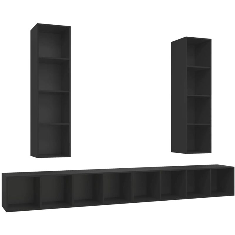 

Muebles de pared para TV 4 uds aglomerado negro - Negro - Vidaxl