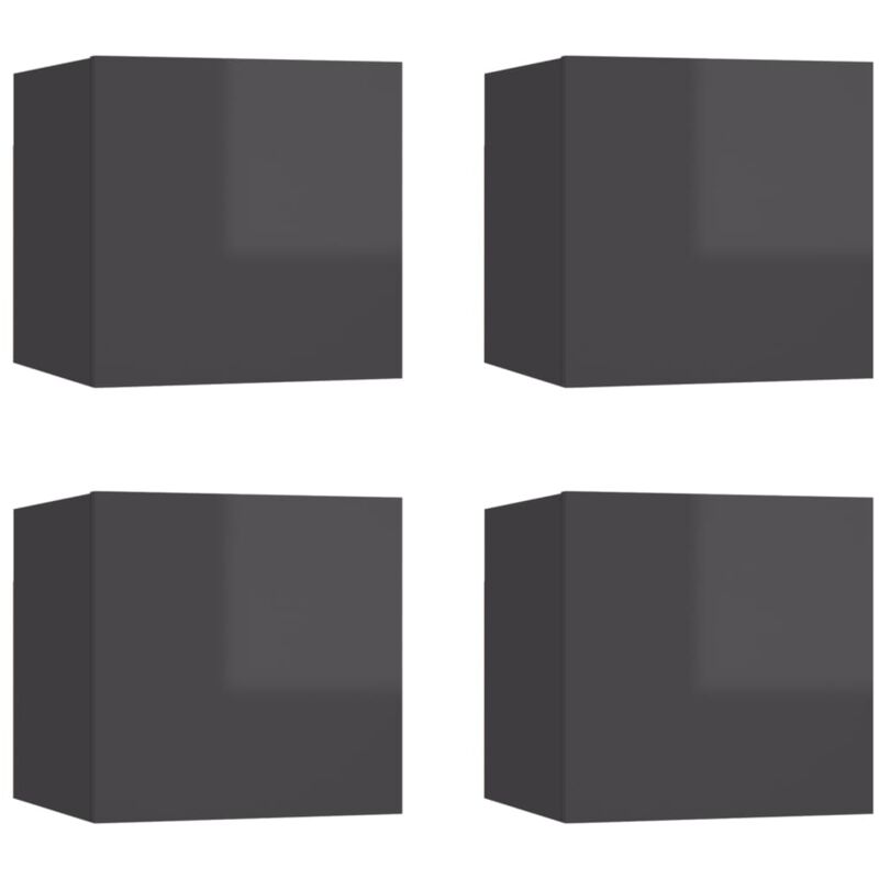 

vidaXL Muebles de pared para TV 4 uds gris con brillo 30,5x30x30 cm - Gris