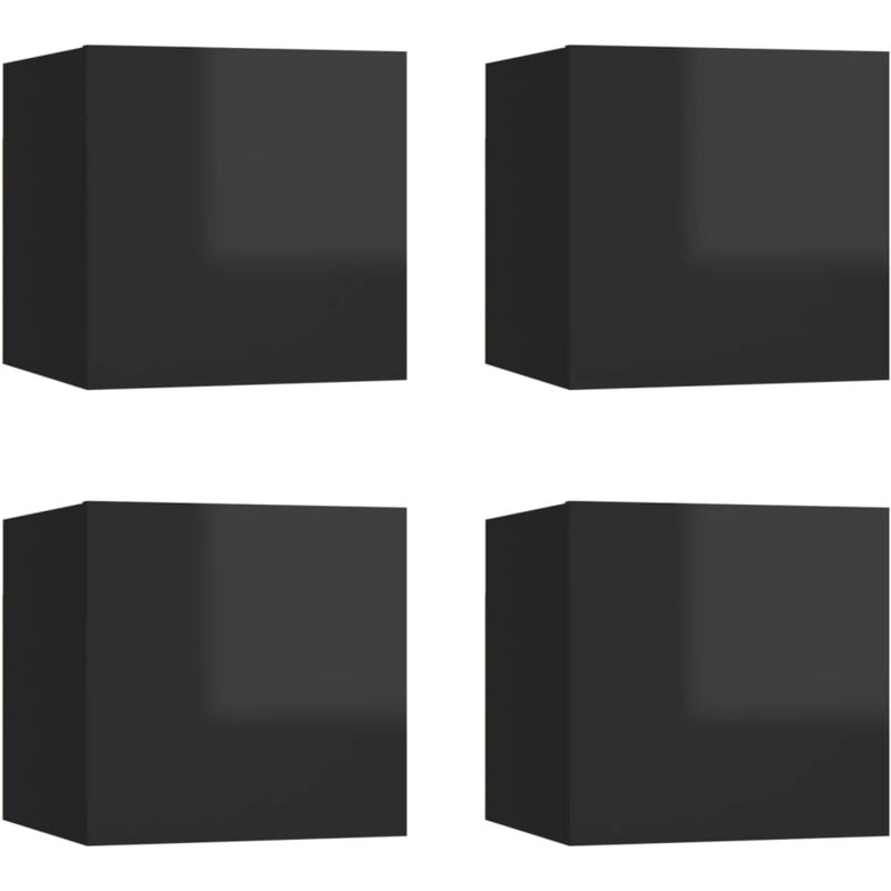 

vidaXL Muebles de pared para TV 4 uds negro con brillo 30,5x30x30 cm - Negro