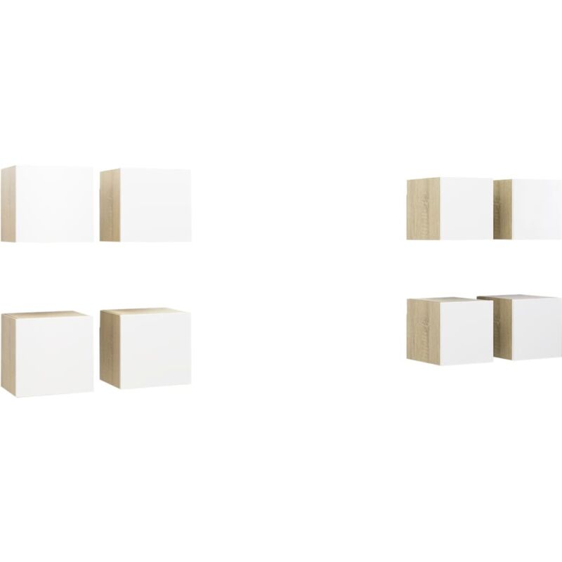 

Muebles de pared para TV 8 uds blanco roble Sonoma 30,5x30x30cm - Blanco - Vidaxl