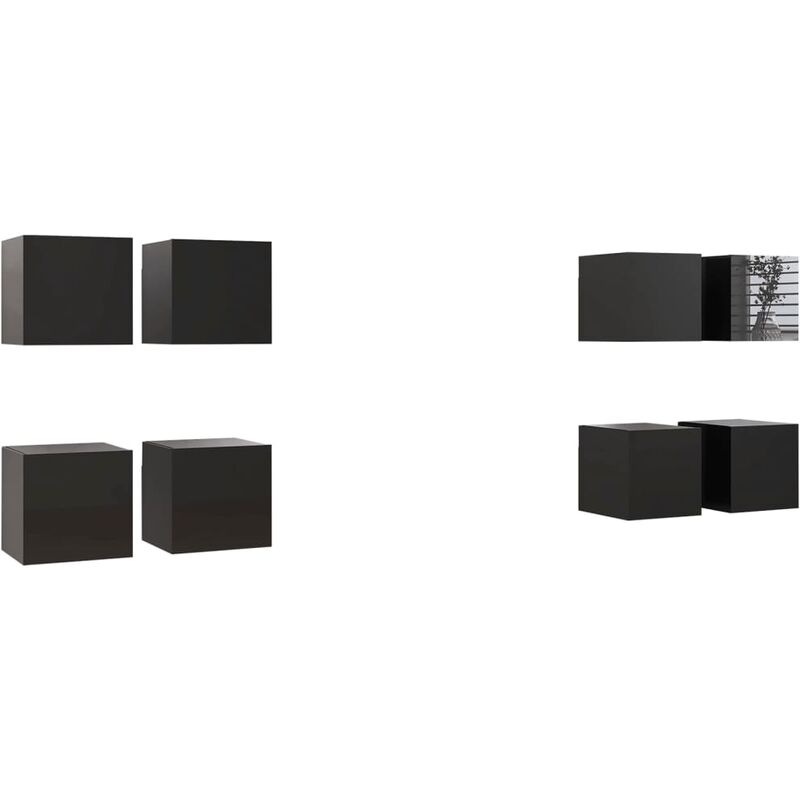 

Muebles de pared para TV 8 uds negro con brillo 30,5x30x30 cm - Negro - Vidaxl