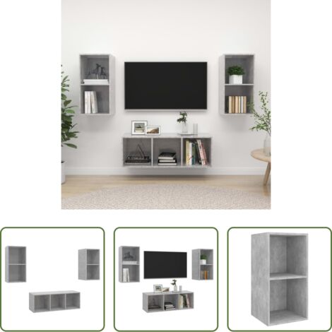 vidaXL Muebles de pared -  Set de muebles de salón 3 pzas madera ingeniería gris hormigón