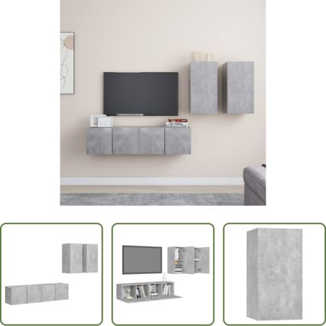 vidaXL Muebles de pared -  Set de muebles de salón 4 pzas madera ingeniería gris hormigón