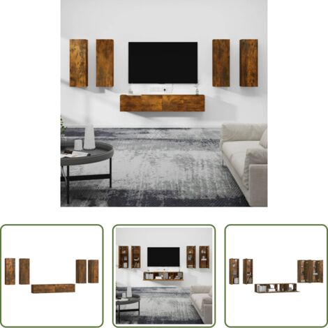 vidaXL Muebles de pared -  Set de muebles de TV 6 pzas madera contrachapada roble ahumado