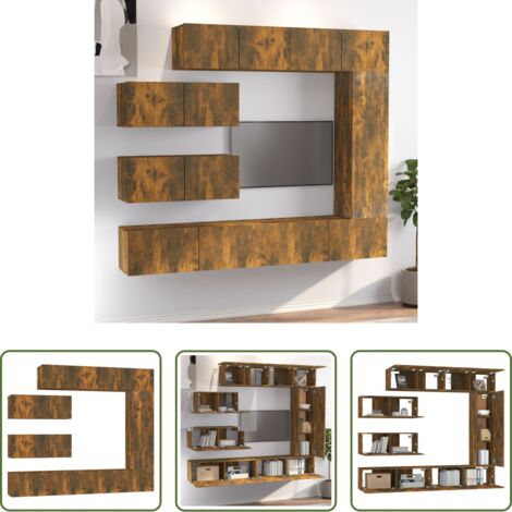 vidaXL Muebles de pared -  Set de muebles de TV 7 pzas madera contrachapada roble ahumado