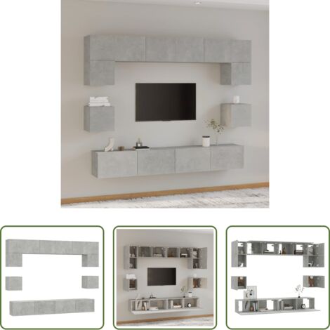 vidaXL Muebles de pared -  Set de muebles de TV 8 pzas madera contrachapada gris hormigón
