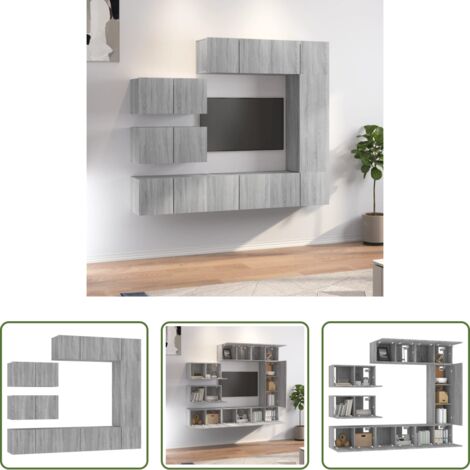 vidaXL Muebles de pared -  Set de muebles para TV 8 pzas madera contrachapada gris Sonoma