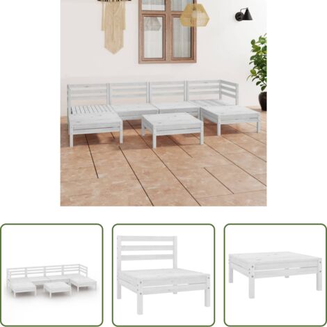vidaXL Muebles de patio -  Juego de muebles de jardín 7 pzas madera maciza de pino blanco