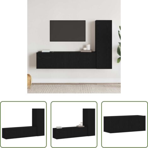 vidaXL Muebles de sala -  Conjunto de mueble de TV 3 pcs Roble Negro 130,5 x 30 x 140 cm