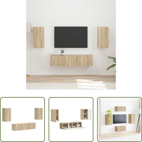 vidaXL Muebles de sala -  Conjunto de mueble de TV 4 pcs Roble Sonoma