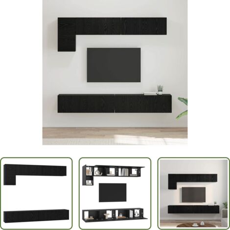vidaXL Muebles de sala -  Conjunto de mueble de TV 5 pcs Roble Negro Madera contrachapada