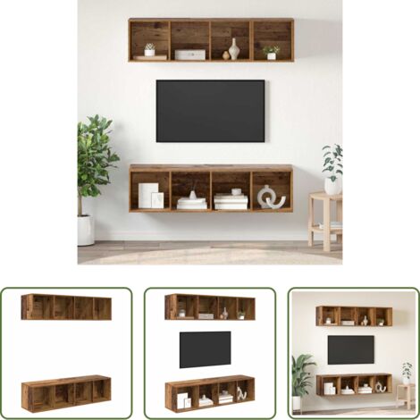 vidaXL Muebles de sala -  Conjunto de mueble de TV Montaje en la pared 3 pcs Madera Vieja