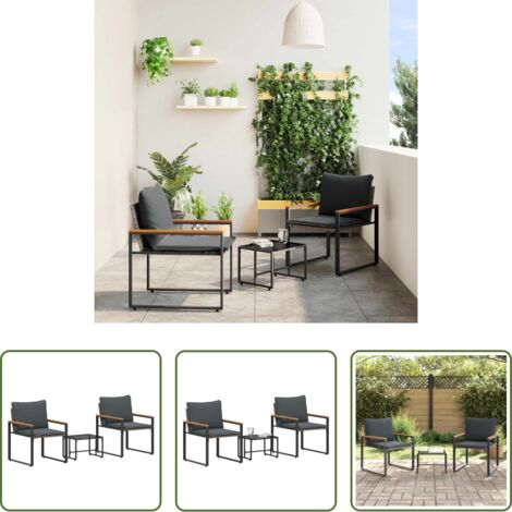 vidaXL Muebles de terraza -  Juegos de muebles con cojín 3 pcs Gris y Gris Oscuro Ratán