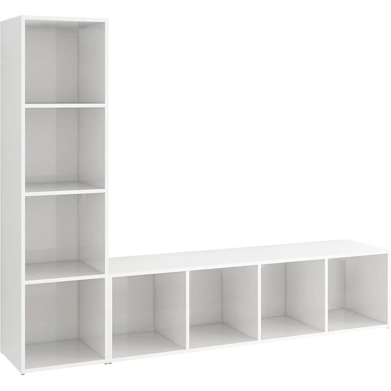 

Muebles de TV 2 uds aglomerado blanco brillante 142,5x35x36,5cm - Blanco - Vidaxl